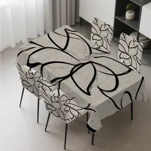 4/5/6/7pcs Curved Petal Outlines Chair Cover And Tablecloth Set, Simple Setup & Care, Perfect for Restaurant Decor, Camping, Parties, Living Room & Ideal Gift