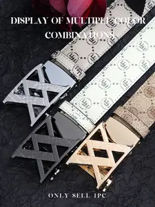 Trendy Letter Print Belt, Alloy Automatic Buckle Leather Belt, Youth Men's Belt, Casual Pants Waistband, Street Style Belt for Any Occasion