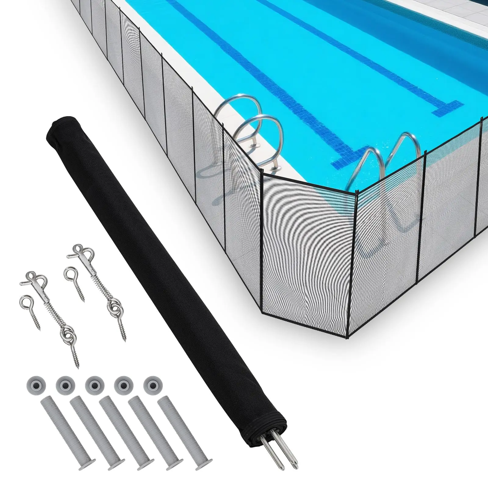 Gaomon Outdoor Pool Fence (Furniture Safety Accessory), Heavy-Duty Steel-Aluminum Frame, 340GSM Weatherproof Black Protective Mesh Netting, 50lbs Load Capacity, Pre-Drilled Kit, Safety Lock, Easy DIY Installation