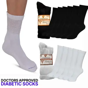 Comfello Diabetic Crew Socks for Men & Women - Zero-Pressure Seamless Super Soft Non-Binding Cushioned Comfort for Swelling & Sensitive Skin - Doctors Approved