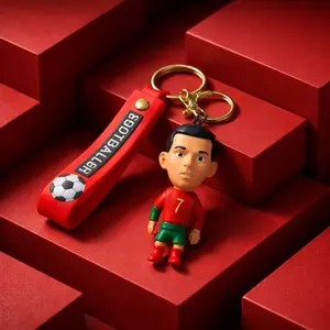 Christian’s Ronaldo Soccer Keychain - Red with "Footballer" Text and Soccer Ball Design