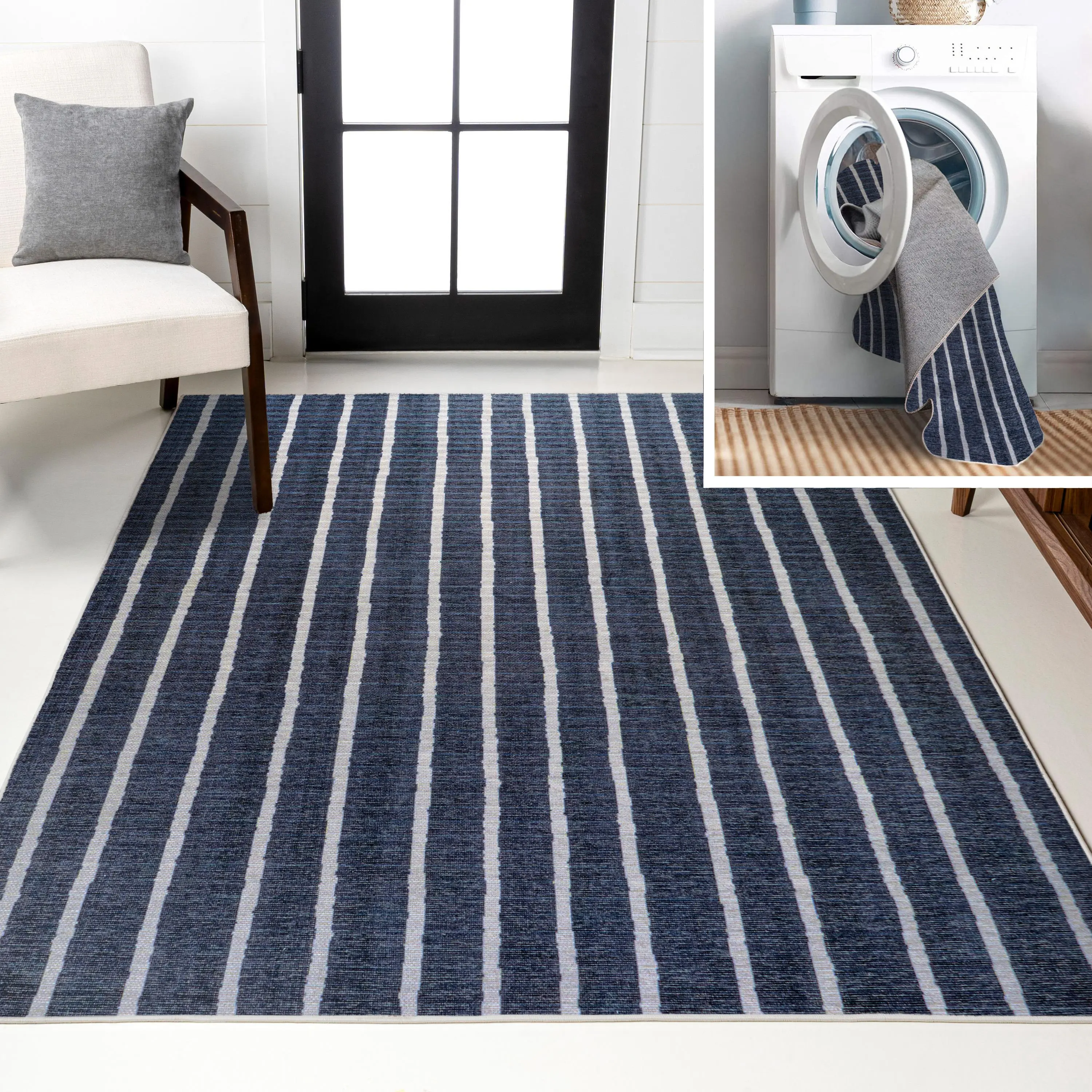 JONATHAN Y Rand Distressed Ticking Stripe Machine-Washable Indoor Area Rug - Contemporary Decorative Home Decor Rug, Living Room Mat for Living Room, Bedroom, Contemporary Decorative Rug