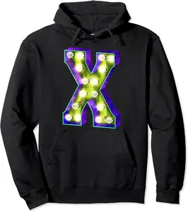 Retro Funky Marquee Letter X Initial Name Monogram Vintage Pullover Hoodie - Hufsakha Shop 45B0BRYLGBHF