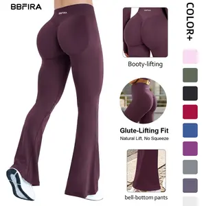 Seamless Scrunch Butt Lifting Flare Leggings for Women, Seamless High Waist Tummy Control Workout Yoga Pants, Mini Flared Impact Leggings for Women Seamless Hidden Scrunch Butt Lift Workout Legging Flare Bootcut Yoga Pants