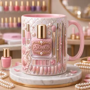 Pink Pearl Nail Mug 2D Printed 3D Effect Glam Coffee Cup, Personalized Name Gift for Nail Techs Manicurists, Premium Ceramic Mug for Beauty Professionals, Birthday Appreciation Gift Idea for Her Friends Mom Dad Coworker