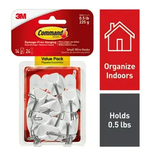 Command Small Wire Toggle Hooks, White, Damage Free Organizing, 14 Hooks and 24 Strips