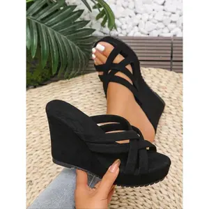 Women's Fashionable Plain Color Slip on Wedge Sandals, Casual Comfortable Platform Sandals for Summer, Female All-match Round Toe Sandals for Daily Wear（gift）