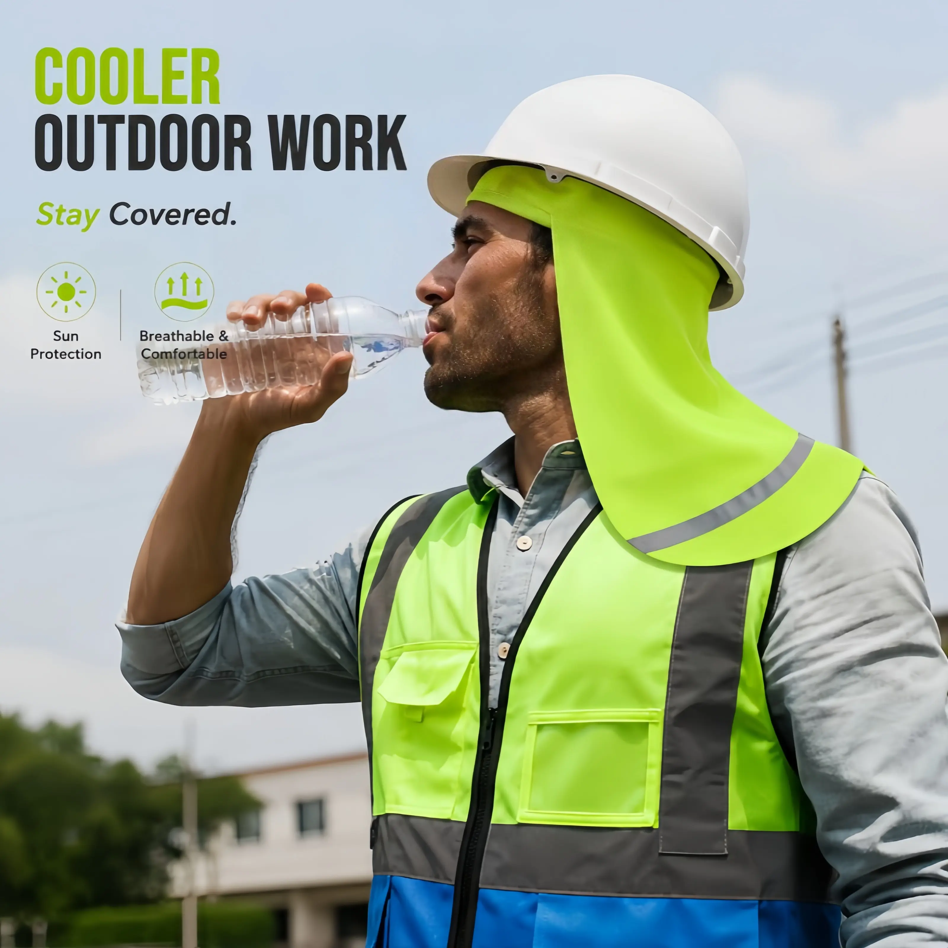Cooling Skull Caps with Extended Neck Shade, Unisex Soft Poly Breathable & Reflective Helmet Liners for Heat Relief During Outdoor Activities, Moisture Mgt, All Seasons, Adults