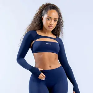 Free Shipping-(High-end original single with original label)DFYNE Defy Long Sleeve Shrug – Seamless Lightweight Workout Bolero Arm Cover for Women, Layered Gym Look Activewear Athletic Top