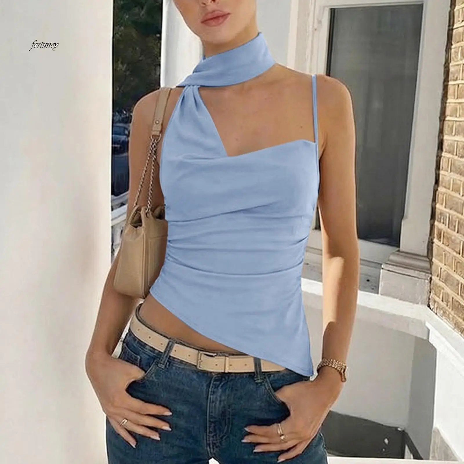 Women's Solid Halterneck Backless Camisole - Sleeveless Polyester Elastane Basic Vest with Slight Stretch, Casual Style for Summer Party, Club, Check Measurement Chart