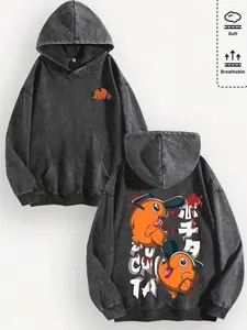 EWH Men Y2K Chain Saw Man "Po Chita" Anime Graphic Cotton Hoodie, Retro Casual Fashionable Daily Soft Warm Hoodies For Streetwear & Anime Enthusiasts 010-AB S0R CF7