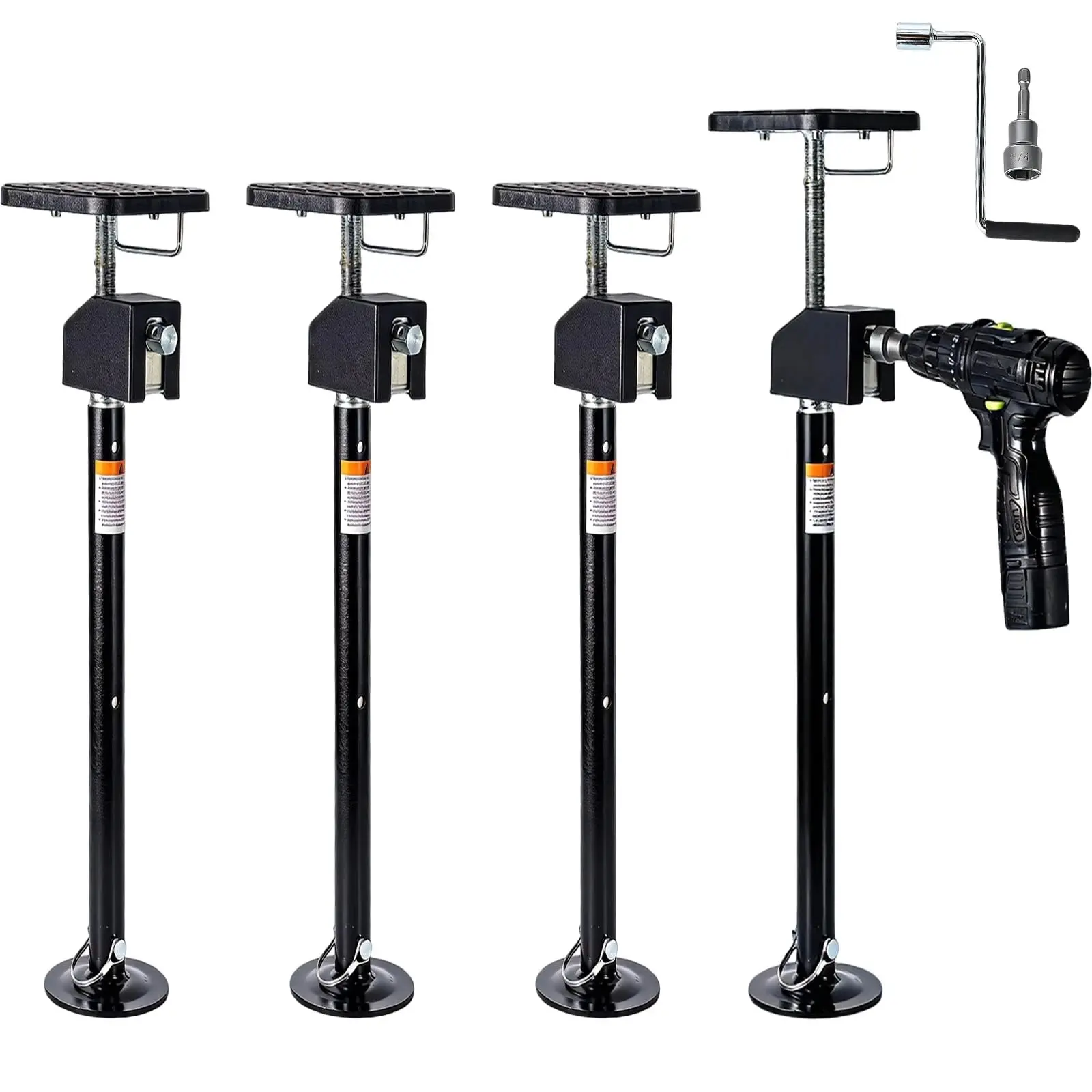 Garvee Upgraded Heavy Duty RV Slide-Out Stabilizer Jack Set – 4-Pack Electric Camper Support Jacks with Flat Top Support Blocks, Adjustable 20–49 Inch Height, Includes Hand Crank for Travel Trailer & RV Extension Room Stabilization