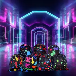 Vibrant Neon Party Favor Bags, 16pcs Drawstring Gift Bags for Birthday, Halloween, Christmas Parties, Candy & Small Gifts Packaging