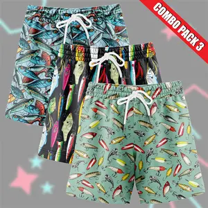 Pack3 Fishing Lure Gym Shorts - 5 inch inseam shorts with graphic design and pockets, Gift for him, Gift For Her, Gym Gift