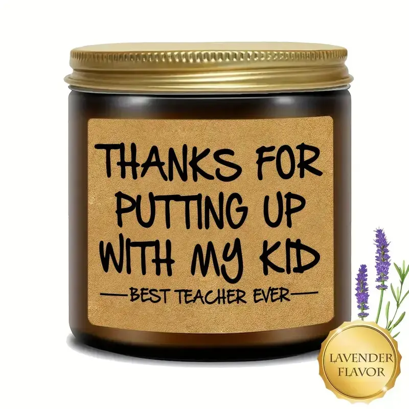 1pc Lavender Scented Soy Candle Home Fragrance - Ideal Teacher Appreciation Gift for Valentine'S Day, Birthdays, Christmas, Thanksgiving & Retirement - Round Glass Bottle with Glittery "Thanks for Putting Up with Me" Message