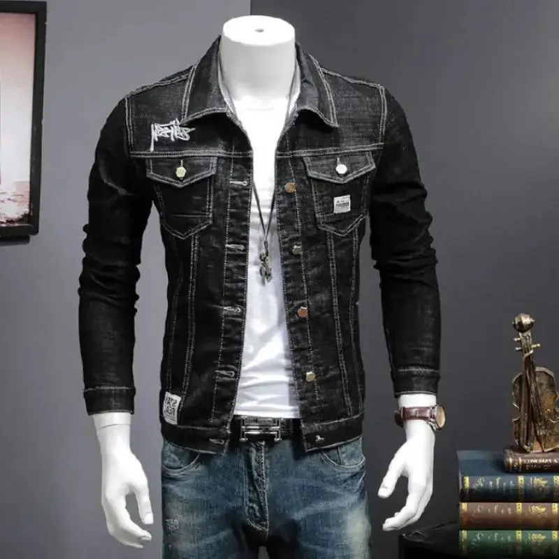 Spring autumn 2020 Fashion Casual teenagers denim jacket male Korean embroidery slim men's jacket clothes stretch denim Coat Tops Sleeve Menswear Outerwear1123