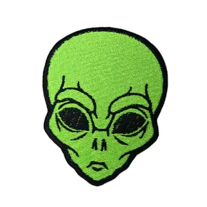 Green Alien Space Man Iron On Embroidered Applique Patch