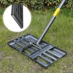 Lawn Leveling Rake with Smooth Edge,Heavy Duty 17"x10" Lawn Leveling Rake with 5FT Adjustable Handle for Yard Garden Lawn Leveling, Soil Sand Spreading Dirt Top Dressing, Small Lawn Level Tool