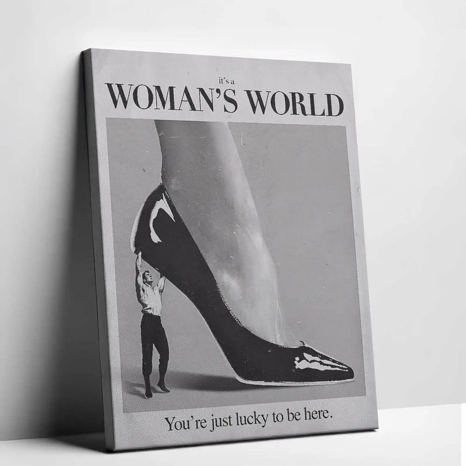 Funny Retro High Heel Feminist Canvas Print Unframed "Lucky to be here" Quote Wall Art Baddie Apartment Decor Gift for Women