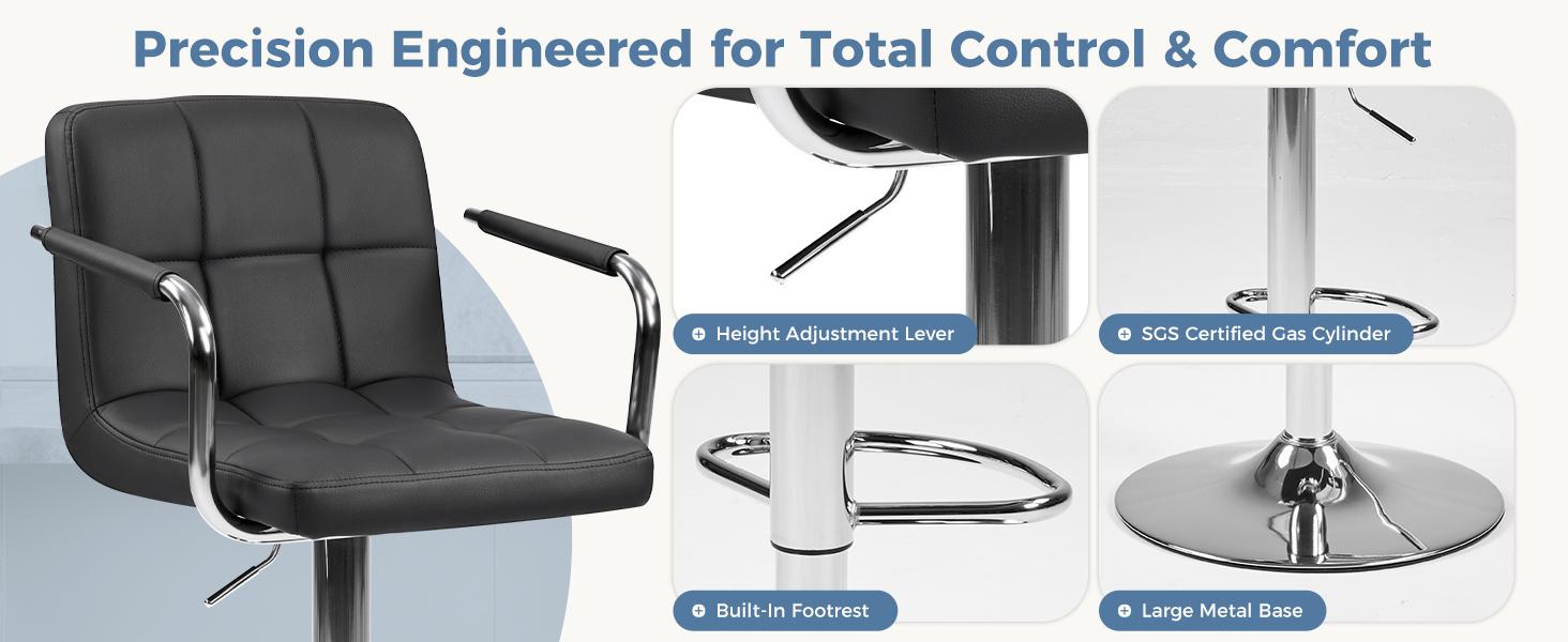 Bar Stools Set of 2 with PU Leather, Swivel High Back Bar Stools with Handles for Kitchen Island