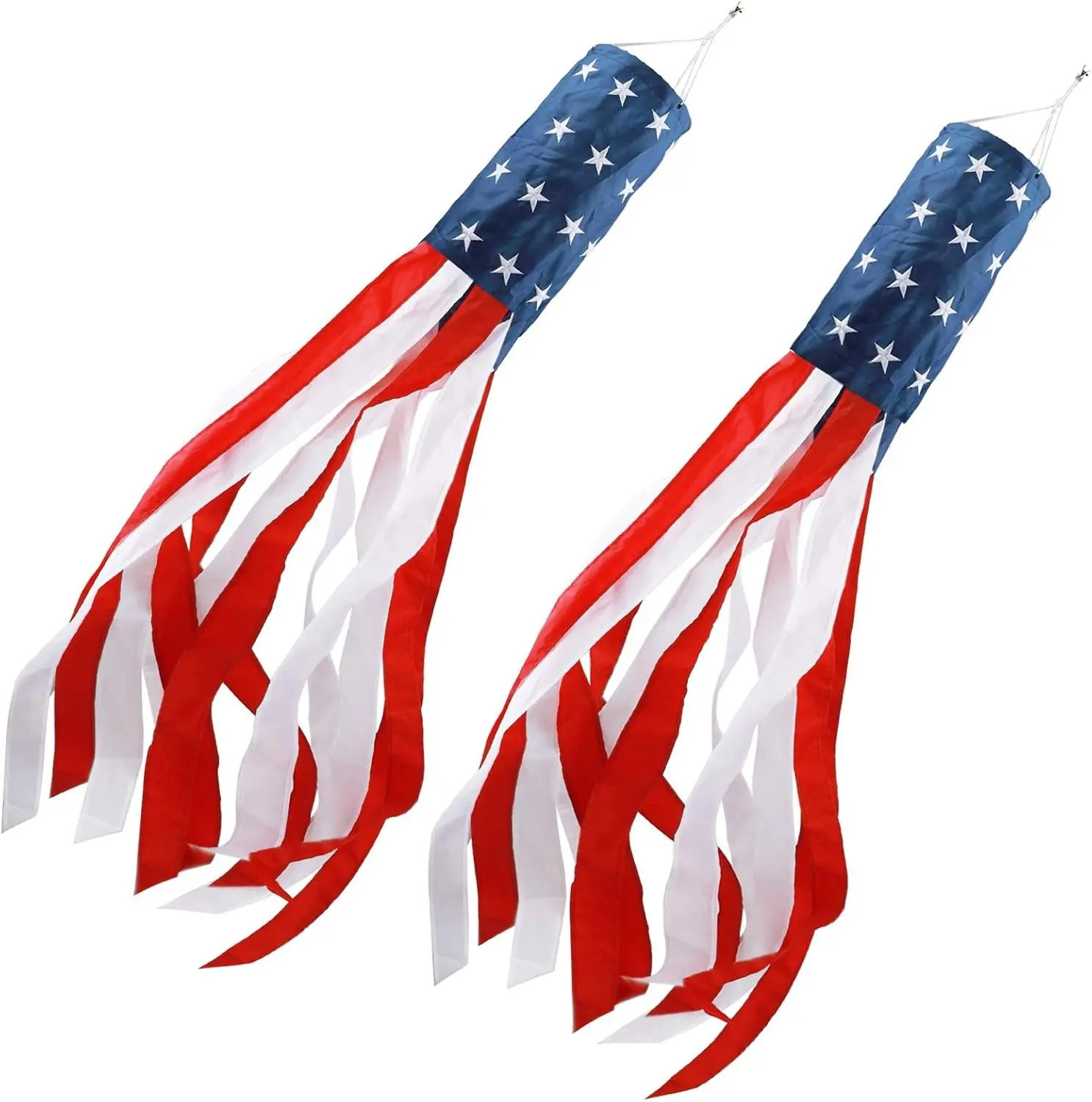 60 Inch American Flag Windsock Heavy Duty - Embroidered Stars Patriotic Wind Sock for Outside USA Memorial Day 4th of July Garden Decor