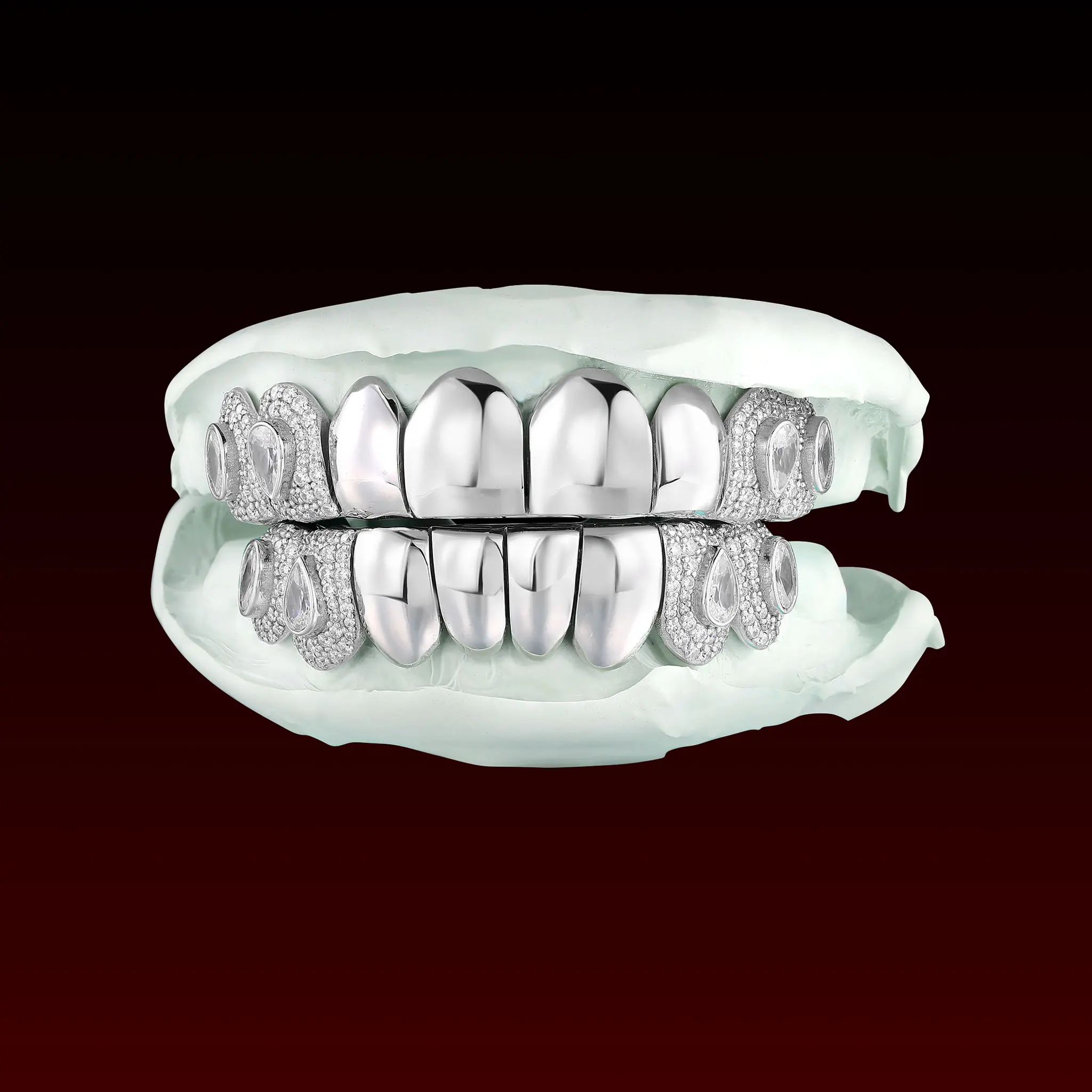 GBT Polished & Pear Cut Custom Moissanite Grillz - Luxurious and Eye-Catching Design