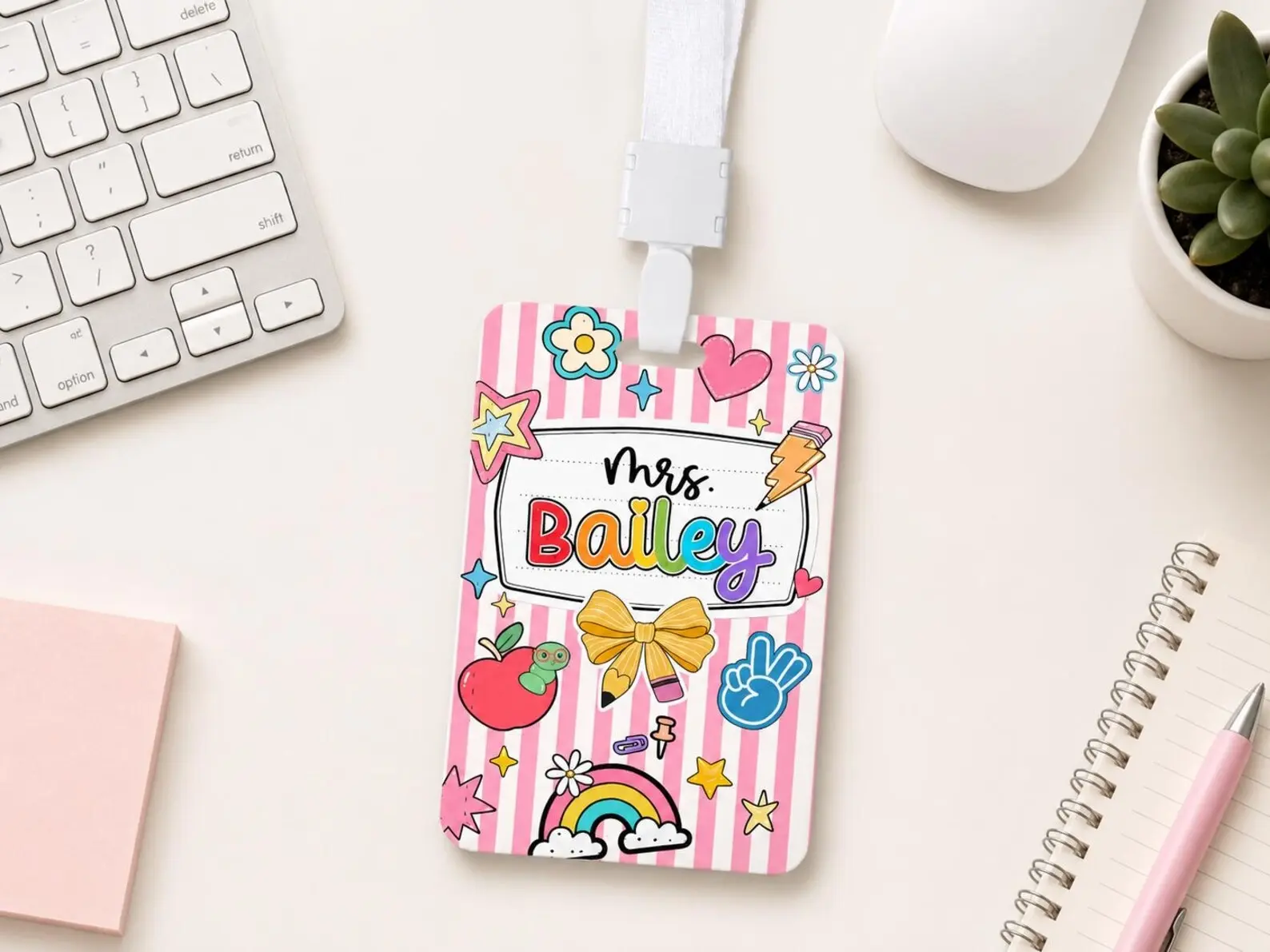 Personalized Teacher ID Badge Holder, Composition Book Badge Holder, Custom Name Badge Holder, Teacher Lanyard Accessory, Back to School Gift, Work ID Card Protector, Educator Gift