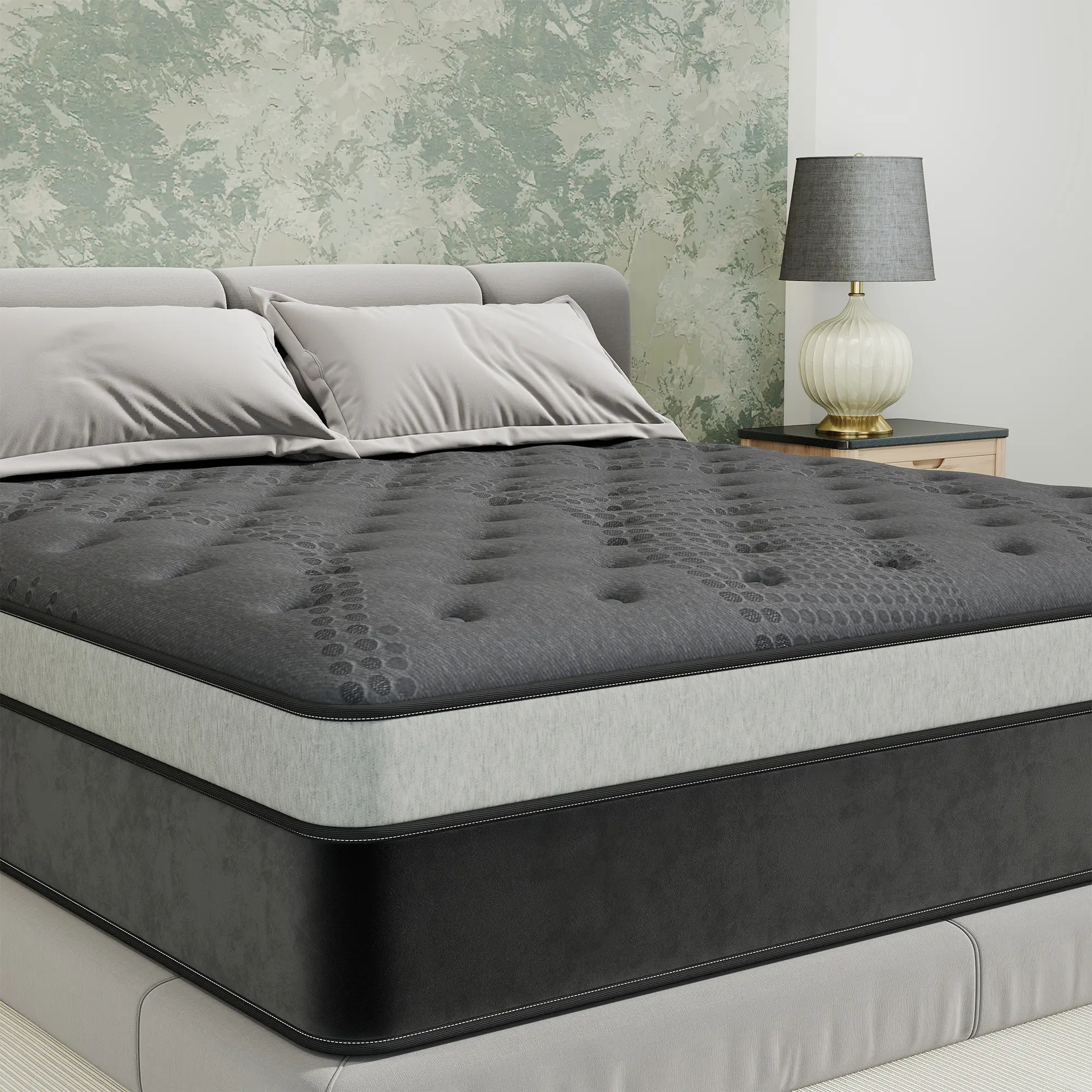 MULINATURE 12" 14" Hybrid Spring Memory Foam Mattress  Twin Full Queen King Size Bed In A Box Medium Firm Comfort Body Support​ Fiberglass-free Black Gray Mattresses