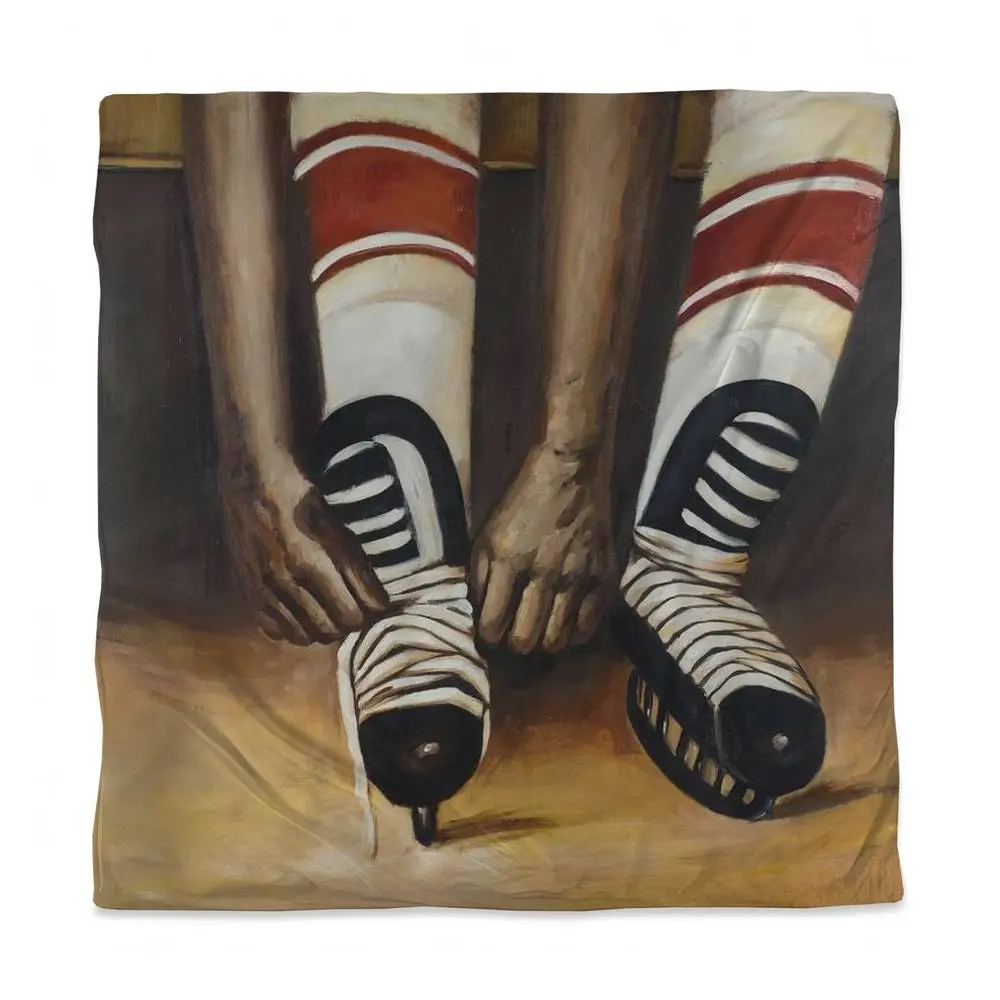 360 Stand Queen Size Decorative Duvet Cover - Brown, Hockey Player Tying Skates Design, Bedding for Sports Enthusiasts (Model 3817-SWCQ-SP19), Bedroom Bedding, Bedding Inspo, Bed Comforter Set