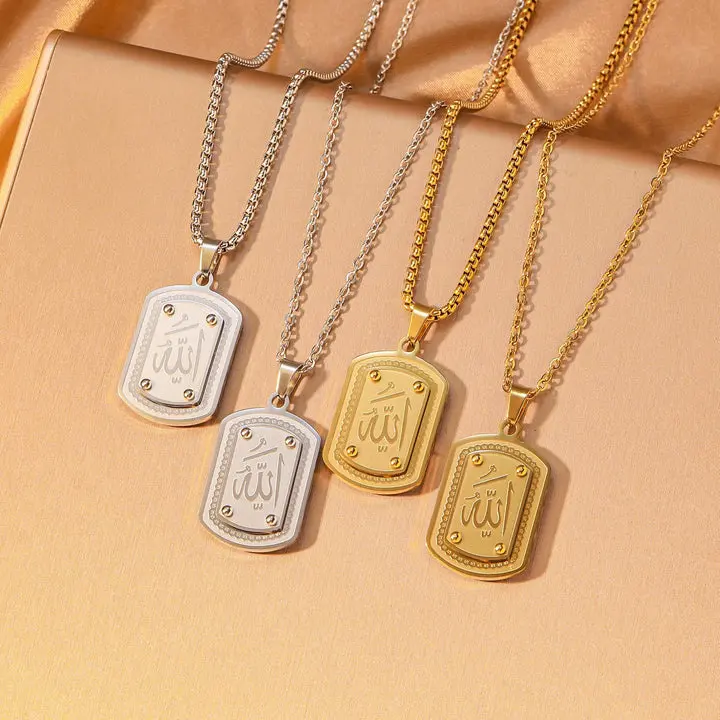 New 2026 Allah Necklace Stainless Steel Islamic Arabic Calligraphy Dog Pendant 18K Gold Plated Religious Muslim Jewelry