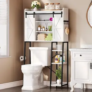 DWVO Over The Toilet Storage Cabinet, Bathroom Shelves Over Toilet Above Toilet Storage with Side Storage Rack, Tissue Reel and Hooks Over The Toilet Organizer for Bathroom, Laundry, White