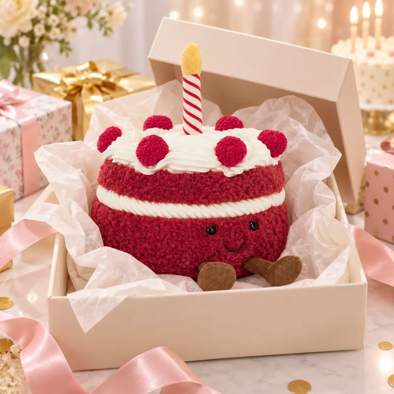 Jellycat Celebration Cake Plush Collection – Adorable Pink, Red, Orange & Rainbow Birthday Cakes with Candles, Cute Food Plush Gifts for Birthdays & Collectors