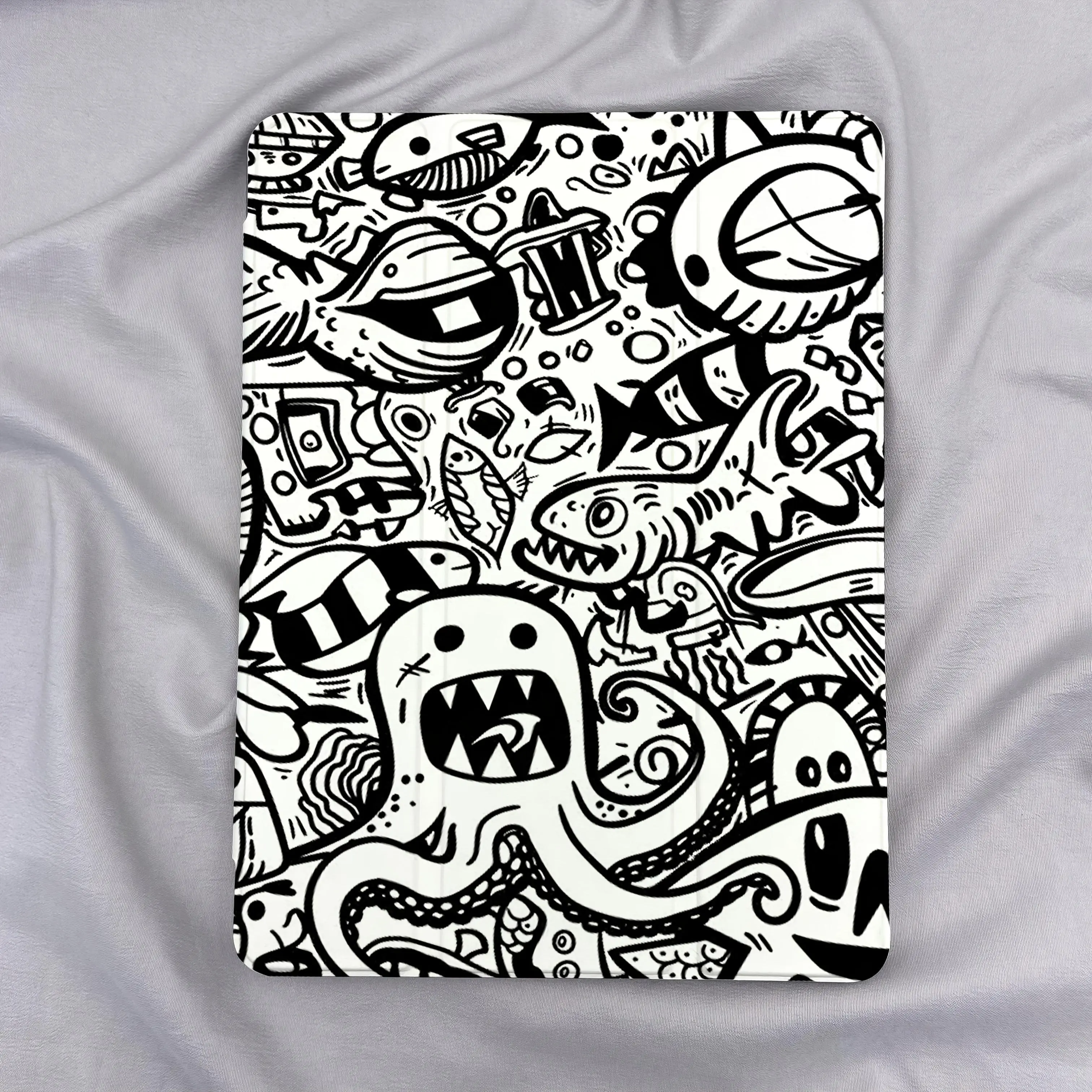 Creative Black Underwater Fish Graffiti 70% off Layer Shockproof Tablet Case,Suitable for iPad Mini, Air, Pro 4,5,6,7(2017,2018,2019,2020,2021,2022,2023,2024,2025 models),and Samsung S6,7,8,9,10FE + A7 LTE tablet cases