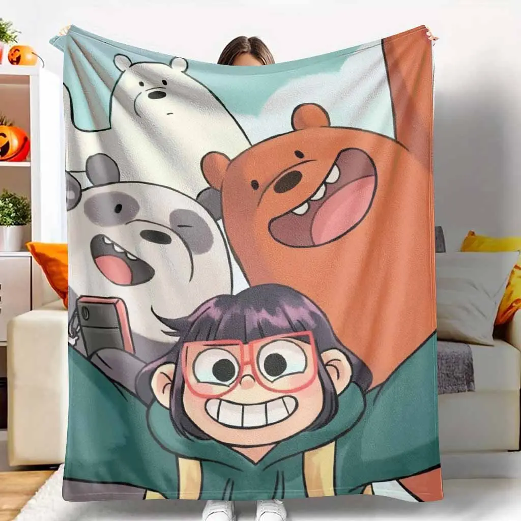 Kawaii Cartoon Bear Friends Flannel Throw Blanket, 30*40 Inches, Anti-Pilling, Wrinkle-Resistant, Soft Cozy Lightweight Warm Plush, Indoor-Outdoor Use for Sofa Bed, Ideal Birthday Holiday Gift