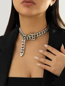Chunky Chain Belt Necklace for Women Chunky Gold Cuban Chain Choker Necklaces Silver Thick Cuban Belt Necklaces Punk Style Thick Link Belts Chain Necklaces for Women Men