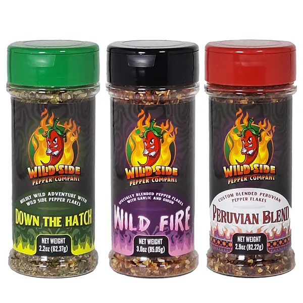 Fan Favorite Wild Side Pepper Flake Trio Bundle - Down The Hatch - Wild Fire - Peruvian Blend