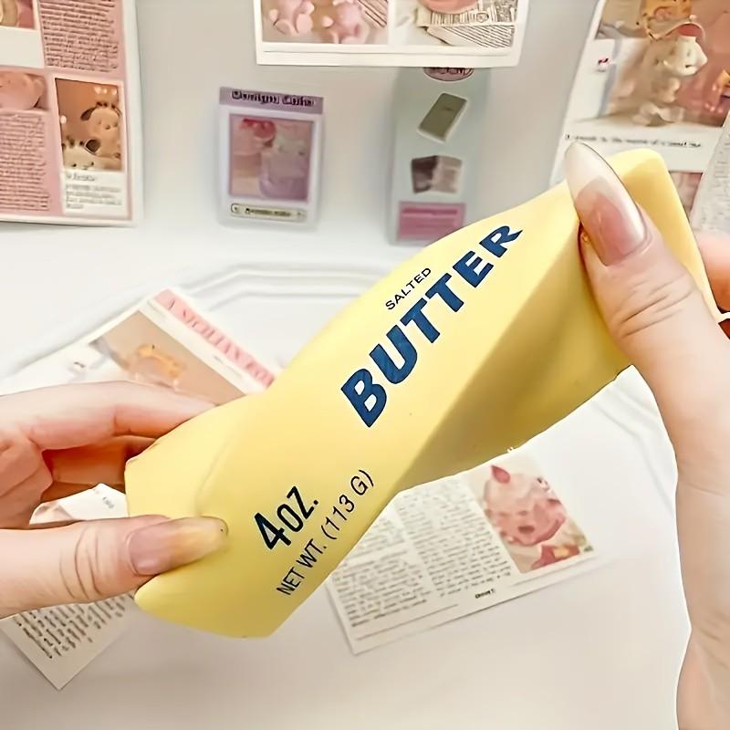 1Pc Squeeze Butter Squishy Toy, PU Material Butter Stick Slow Rising Squeeze Food Fidget Toy for Office School Stress Relief Fidgeting (Light Yellow)
