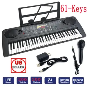 Kids Piano Keyboard 61 Keys Portable Digital Music Keyboard for Beginners with 24 Demo Songs 200 Tones & Rhythms LED Display & Microphone