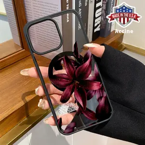 Magnetic Phone Case Compatible for iPhone 16 15 14 Pro Max 13 12 11 XR XS Plus E Blooming Ruby Lily Pattern Hard Acrylic Back Soft TPU Edge Shock-resistant Cover
