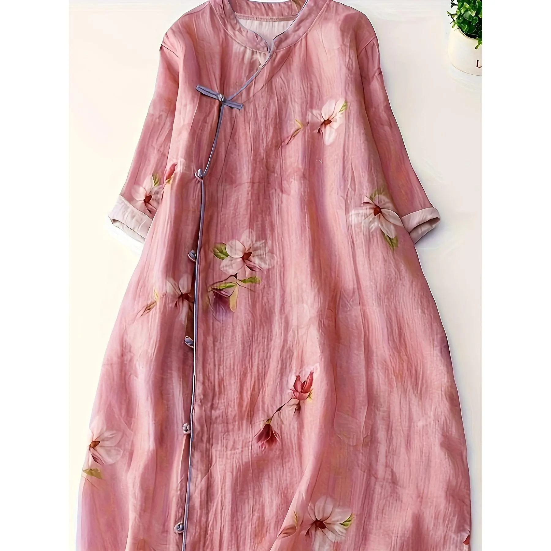 Floral Pattern Chinese Style Dress, Vintage Split Cheongsam Dress, Women's Clothing