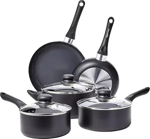 Basics Non Stick Kitchen Cookware 8-Piece Set, Non-Induction, Includes Pots and Pans, Black