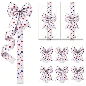 Independence Day & Memorial Day Cabinet Door Fringe Lime Red Large Bow Wreath 79 x 2.4 Inches | Polyester Fiber with Wire Edging for Shape Retention, Festive Home Decoration (No Batteries Needed)