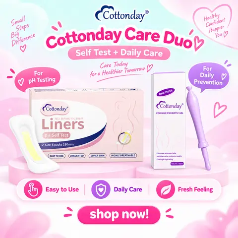Cottonday pH Test & Probiotic Gel Combo - Unscented Soft Cotton Disposable Pantyliners (18cm, 6 Pcs), Feminine Probiotic Gel (3ml x3) for Adult Feminine Items, All Skin Types, Antibacterial Intimate Care