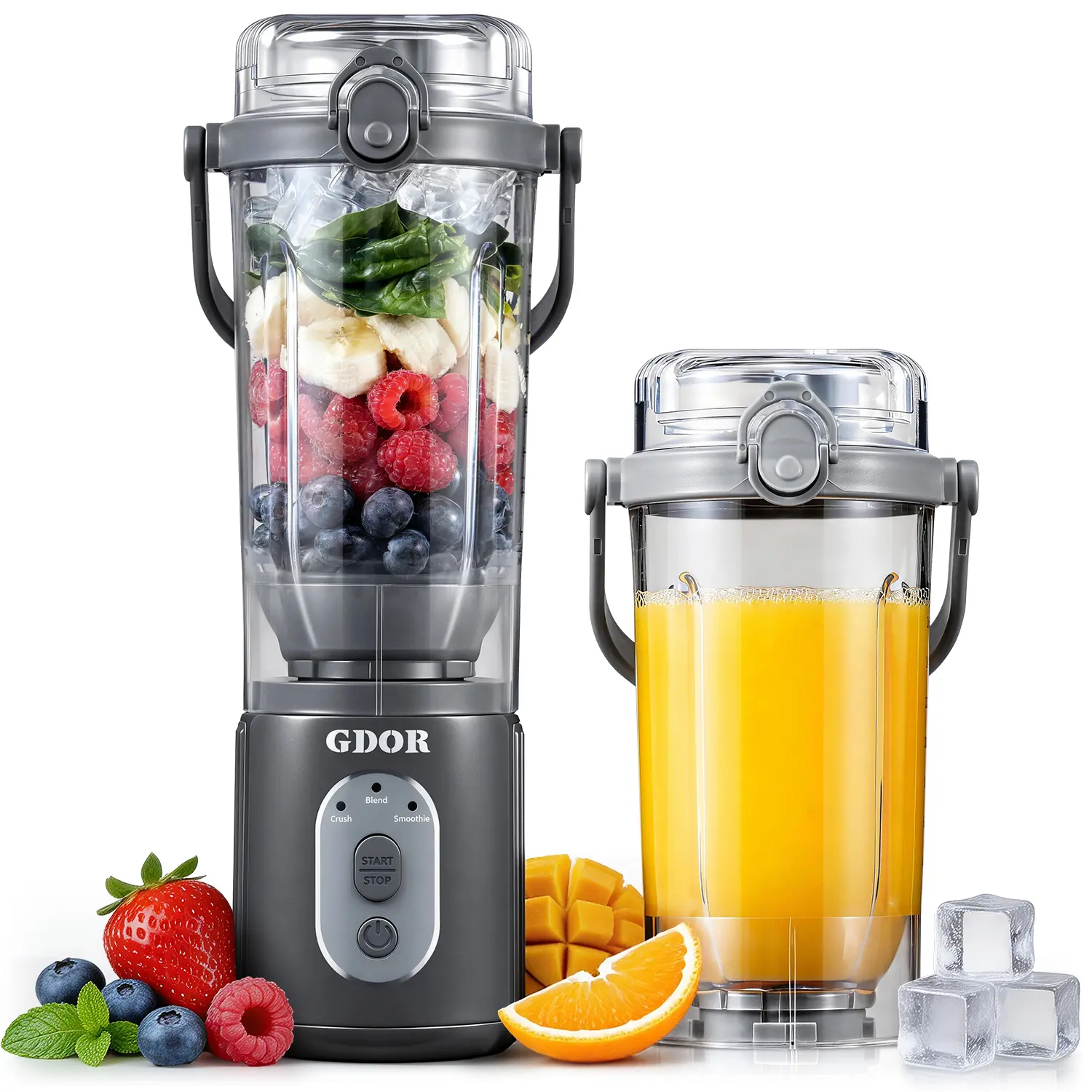 GDOR Cordless Compact Smoothie Blender, USB-C Rechargeable Personal Mini Blender for Smoothies, 11.1V Motor, 3 Modes (Ice Crush, Blend), 23oz BPA-Free Removable Cup, 15+ Blends Per Charge, Dorm & On-the-Go Use