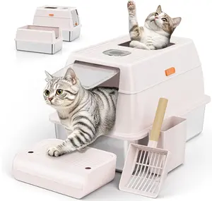 Brillipaw Large Stainless Steel Litter Box with Anti-Tracking Step - Extra High Shield, Odor-Free, Non-Stick Metal Cat Litter Tray - Easy to Clean, Includes Detachable Splash Guard & Litter Sieve Pedal (MSP001)