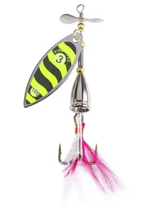 Premium Spinner Spoon Bass Lure 8.5cm 10.9g Metal Sequins Bait with Feather Treble Hook for Pike Carp Lake & Sea Fishing