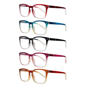 5-Pack Anti-Blue Light Reading Glasses Stylish rectangular full-rim gradient Lightweight frames, unisex. Spring hinge design accommodates multiple wearers. Mix Color, fashionable accessory. Ideal for reading, computer work, and daily commuting. Durable