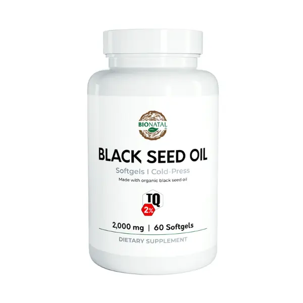 BioNatal Black Seed Oil Softgels 2000mg 60ct | Organic Nigella Sativa Capsules, 2% Thymoquinone (TQ) Standardized, Cold-Pressed | Omega 3-6-9 Supplement for Immune Support, Skin, Hair & Joint Health | Easy-to-Swallow Softgels