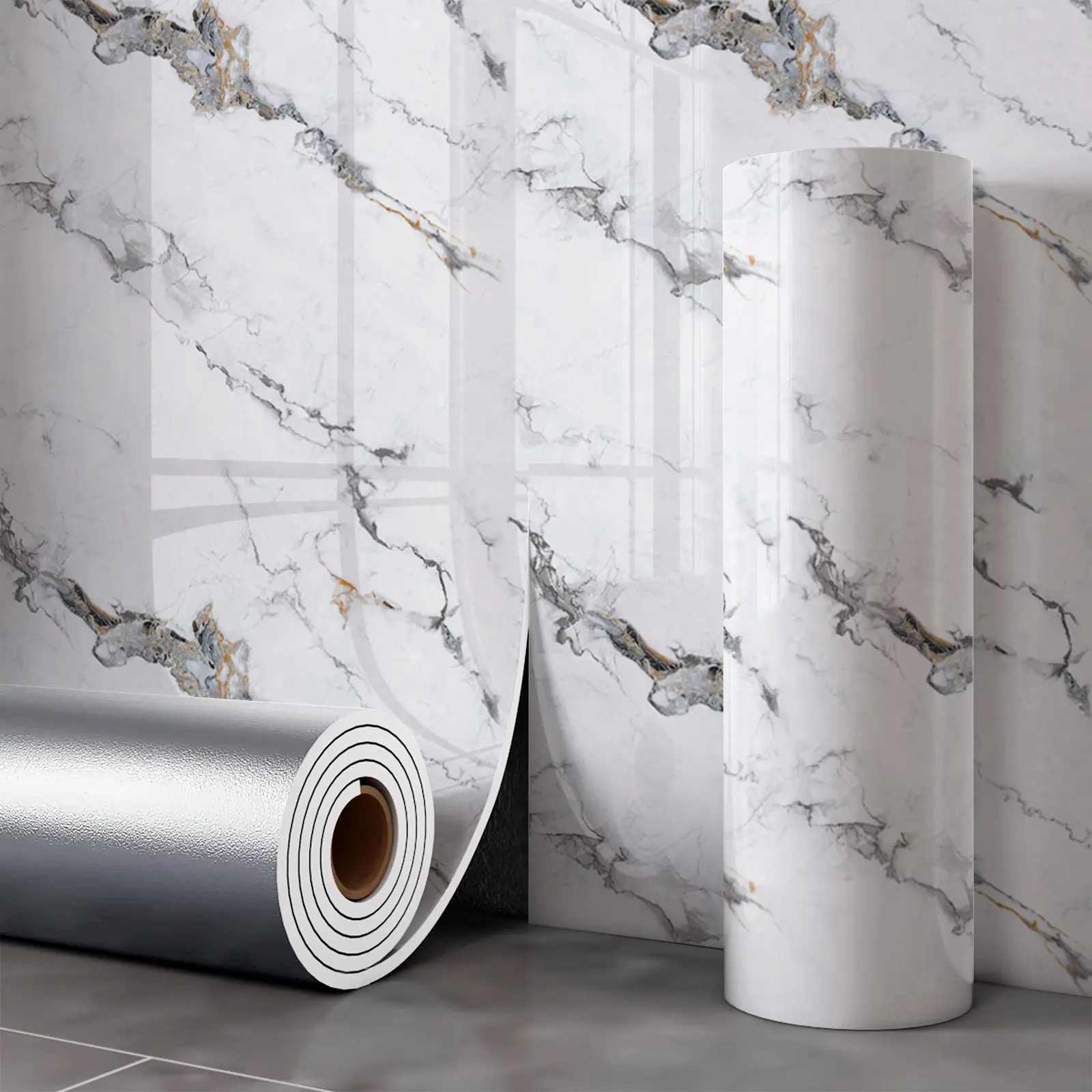 Aozey Marble Wall Sticker Roll, Self-Adhesive Wallpaper, Peel and Stick Wall Panel, Detachable Vinyl, Marble Backsplash Wallpaper, Kitchen & Bathroom Countertops, Marble Pattern Wallpaper, Decorative Wallpaper