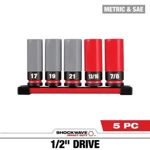 Milwaukee 49-66-7831 5PC 1/2 Dr SAE & Metric Lug Nut Wheel Socket Set